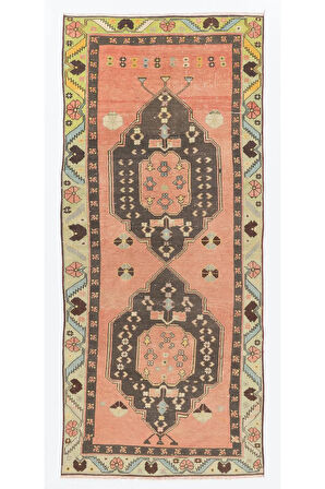 123x292 cm El-Düğümlü Eski Halı. Türkiye'den Geleneksel Yün Halı. 1960'larda Yapılmıştır