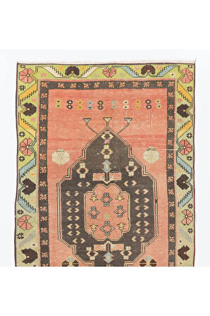 123x292 cm El-Düğümlü Eski Halı. Türkiye'den Geleneksel Yün Halı. 1960'larda Yapılmıştır