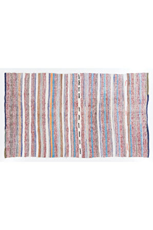 198x335 cm Çizgili El Dokuma Eski Orta Anadolu Kilimi (Düz Dokuma), %100 Pamuk