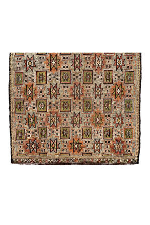 180x300 cm Çok Renkli Geometrik Tasarımlı Eski El Yapımı Kilim