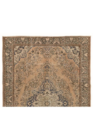 208x313 cm Eski El Yapımı Halı, Soluk Şeftali, Kayısı, Nane Yeşili, Gri, Yeşil ve Kahve Renkleri