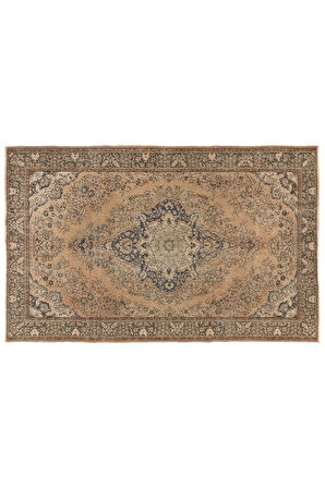 208x313 cm Eski El Yapımı Halı, Soluk Şeftali, Kayısı, Nane Yeşili, Gri, Yeşil ve Kahve Renkleri