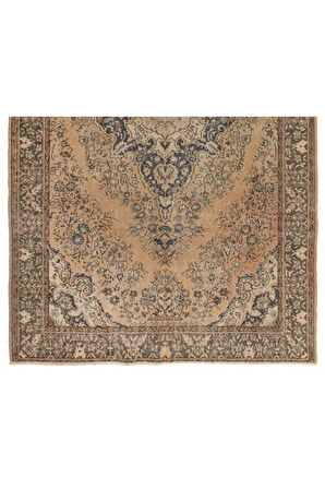 208x313 cm Eski El Yapımı Halı, Soluk Şeftali, Kayısı, Nane Yeşili, Gri, Yeşil ve Kahve Renkleri