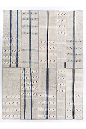 315x427 cm Eski El Dokuması Yünlü Patchwork Kilim, Düz Dokuma Türk Kilimi