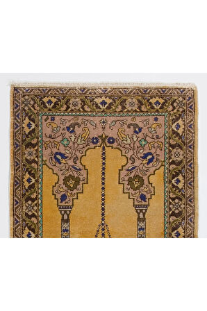 99x163 cm El Yapımı Eski Halı Seccade, El düğümlü Namaz Seccadesi