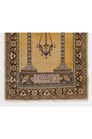 99x163 cm El Yapımı Eski Halı Seccade, El düğümlü Namaz Seccadesi