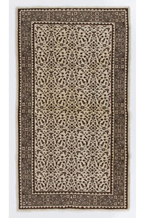 114x206 cm Eski Çiçek Desenli El Yapımı Türk Halısı. Küçük Yünlü Halı