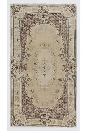 117x206 cm Nötr Renklerde El Dokuması Eski Türk Halısı, Yünlü Ev ve Ofis Dekoru Halı