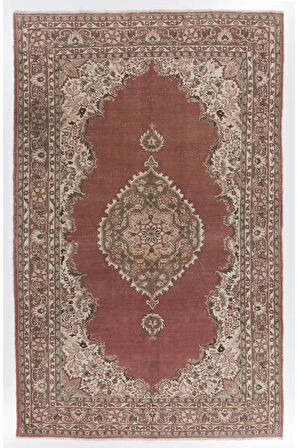 213x330 cm Madalyon Desenli Eski El Düğümlü Türk Uşak Halısı, El Yapımı Halı