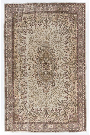 204x314 cm Eşsiz El Yapımı Eski Anadolu Uşak Halısı. El Dokuma Yün Halı