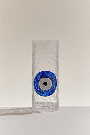 Nazarlıklı Silindir Vazo 26 cm Turkuaz