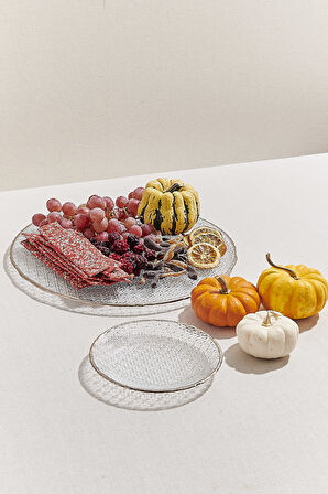 Buzlu Cam Peynir Tabağı Platin 34 cm