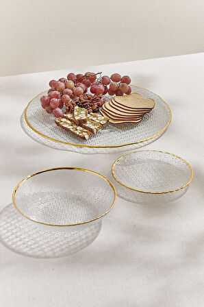 Buzlu Cam Peynirtabağı Altın 34 cm