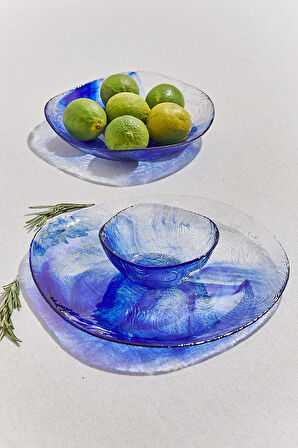 Linden Batik Yemek Tabağı 26 cm Mavi