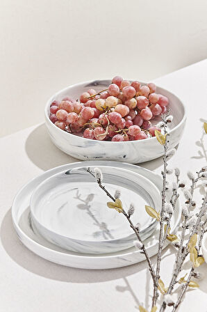Marble Porselen Yemek Tabağı Gri