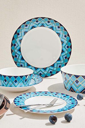 Atlantic Porselen Pasta Tabağı Mavi Beyaz