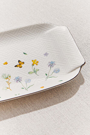 Petite Fleur Porselen Dikdörtgen Servis Tabağı Sarı / Beyaz 25 cm