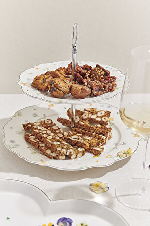 Petite Fleur Porselen Kek Tabağı 2 Katlı Sarı / Beyaz