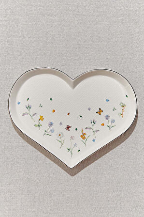 Petite Fleur Porselen Servis Tabağı Kalp Sarı / Beyaz