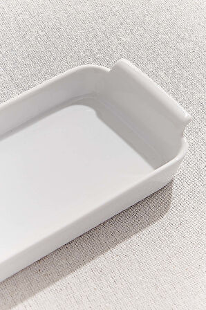 Beyaz Lokum Porselen Dikdörtgen Servis L