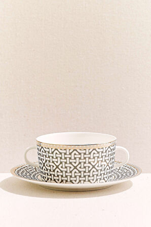 Kahve Link Porselen Tabaklı Çorba Kasesi Krem Kahve