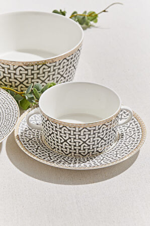 Kahve Link Porselen Tabaklı Çorba Kasesi Krem Kahve