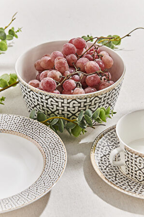 Kahve Link Porselen Servis Kase Krem Kahve