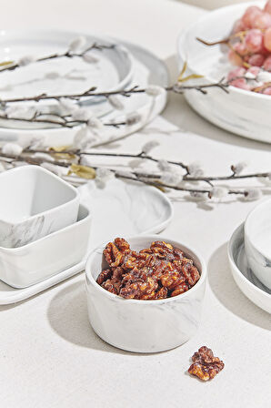 Marble  Porselen Servis Kasesi 9 cm Beyaz 