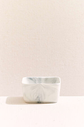 Marble Porselen Servis Kasesi Kare 9 cm Beyaz