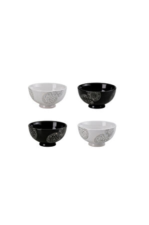 Mühür Seramik 4'lü Kase Seti Siyah Beyaz