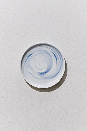 Marble Porselen Servis Tabağı Yuvarlak Mavi