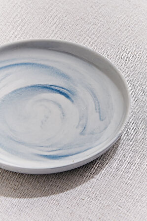 Marble Porselen Servis Tabağı Yuvarlak Mavi