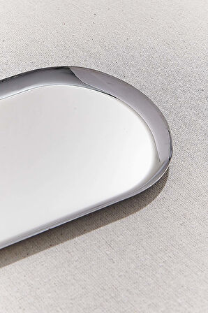 Metal Oval Tepsi 24 cm Silver