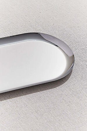 Metal Oval Tepsi 21 cm Silver
