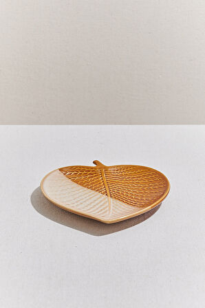 Kahve Sonbahar Seramik Servis Tabağı 20.5 cm Krem Kahve