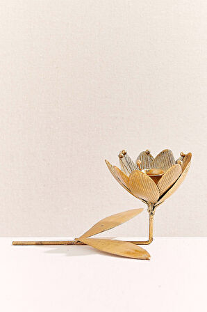 Flower 2 Metal Şamdan Mumluk Gold