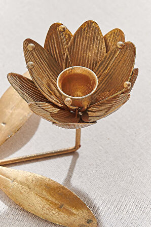 Flower 2 Metal Şamdan Mumluk Gold