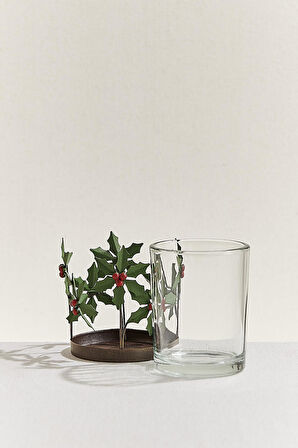 Berry Flower Metal Tealight Mumluk Kırmızı Yeşil