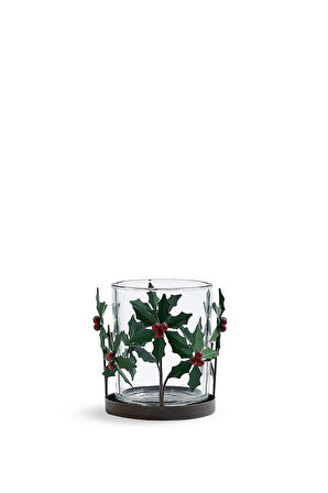 Berry Flower Metal Tealight Mumluk Kırmızı Yeşil