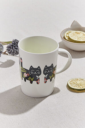 Kitty Porselen Kupa Siyah Beyaz