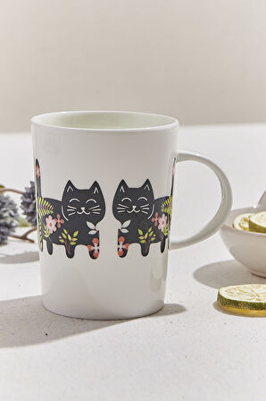 Kitty Porselen Kupa Siyah Beyaz