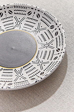 Tribe 2 Seramik Tabak Siyah Beyaz