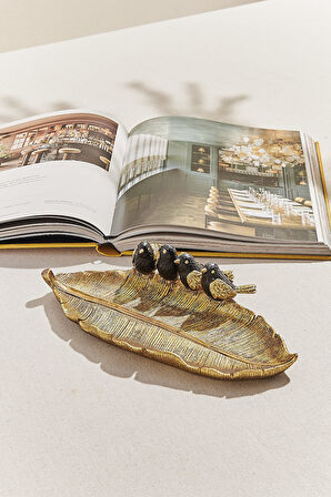 Birdy Leaf Dekoratif Tabak Gold