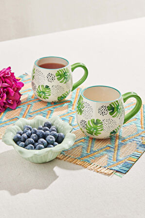 Botanic Sketch Seramik Kupa Yeşil