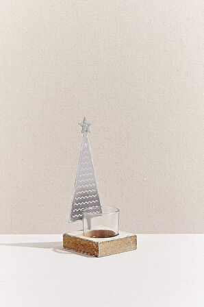 Yılbaşı Ağacı Tealight Mumluk Gri