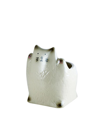Happy Cat Yuvarlak Seramik Saksı Bej