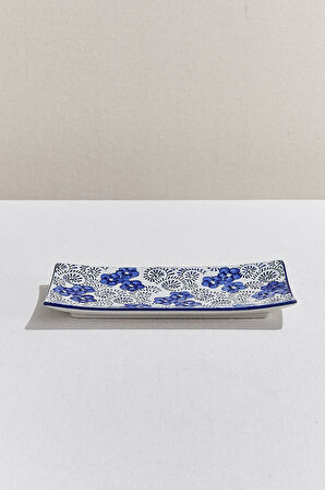 Anemon Porselen Dikdörtgen Mavi Servis Tabağı L