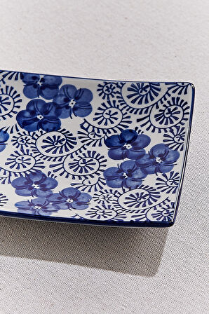 Anemon Porselen Dikdörtgen Mavi Servis Tabağı L