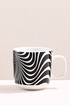 Opart 2 Porselen Kupa Siyah Beyaz