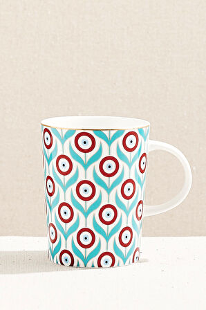 Nazar Çiçeği Porselen Kupa Turkuaz Beyaz